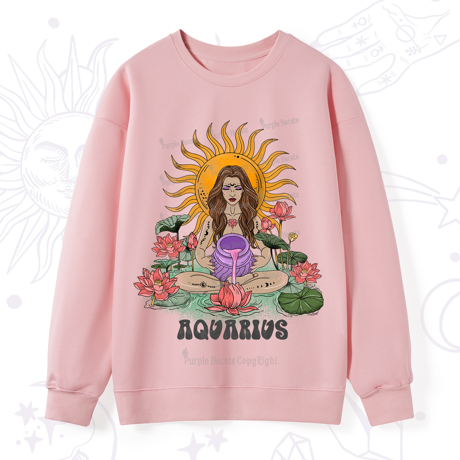 Purplehecate Sun Guardian Of Aquarius Zodiac Sweatshirt
