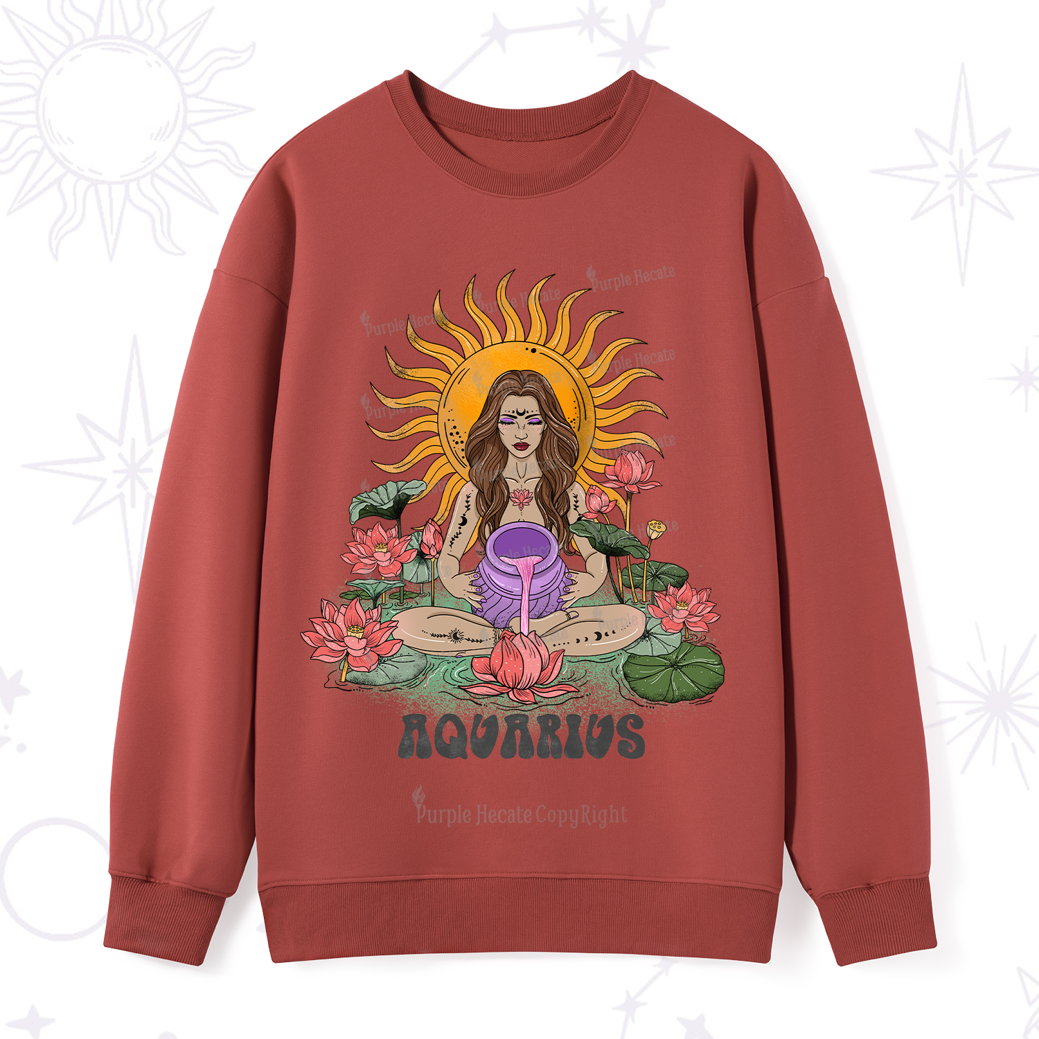 Purplehecate Sun Guardian Of Aquarius Zodiac Sweatshirt