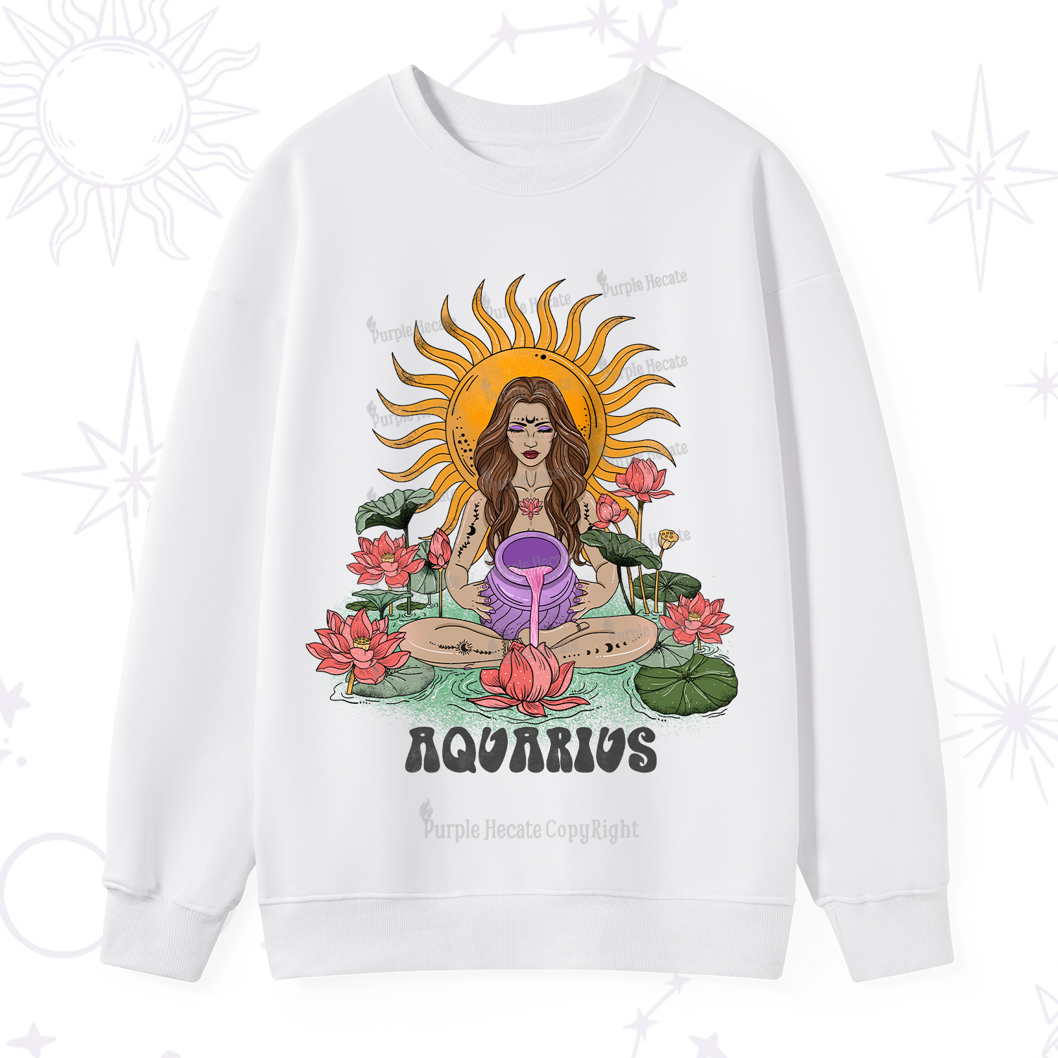 Purplehecate Sun Guardian Of Aquarius Zodiac Sweatshirt