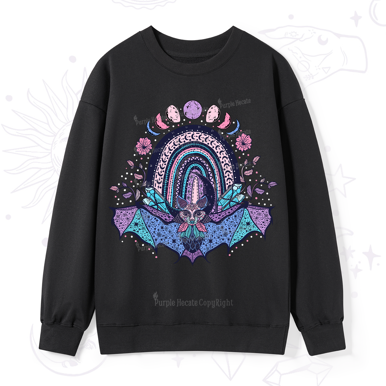 Purplehecate Moon Phase Bat Sweatshirt