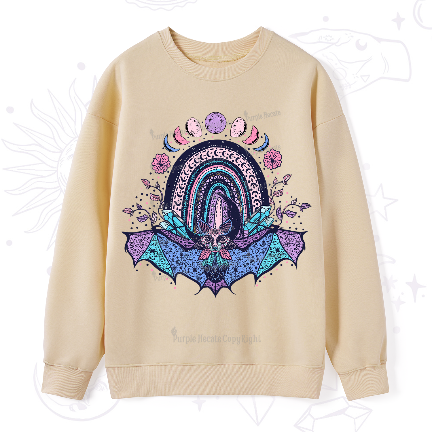 Purplehecate Moon Phase Bat Sweatshirt