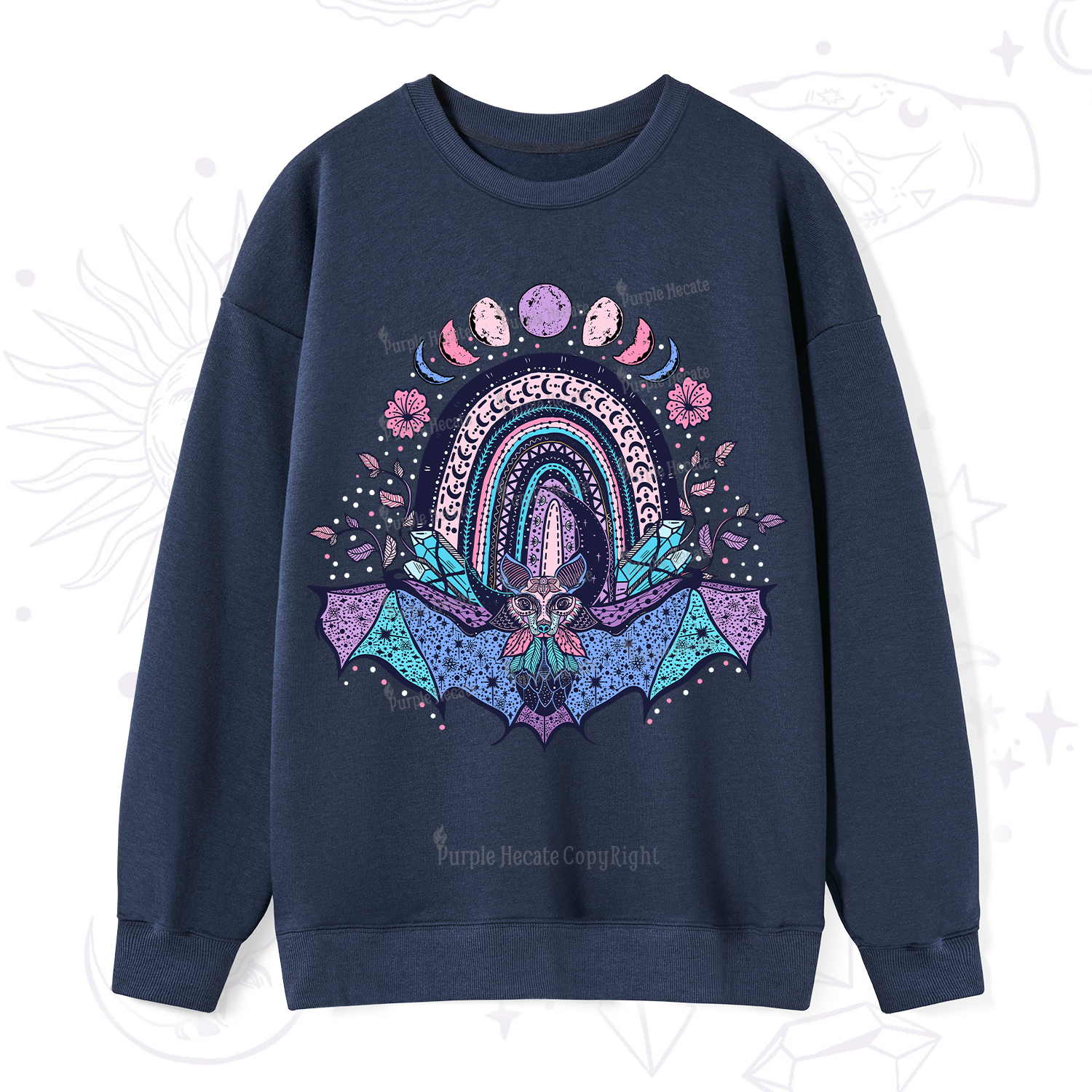 Purplehecate Moon Phase Bat Sweatshirt