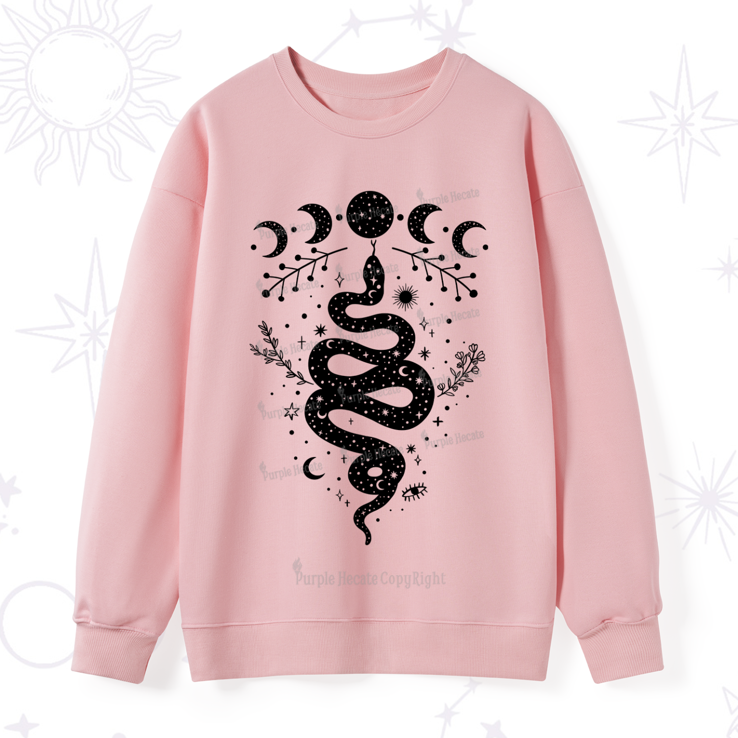 Purplehecate Snake And Moon Phase Comfort Sweatshirt