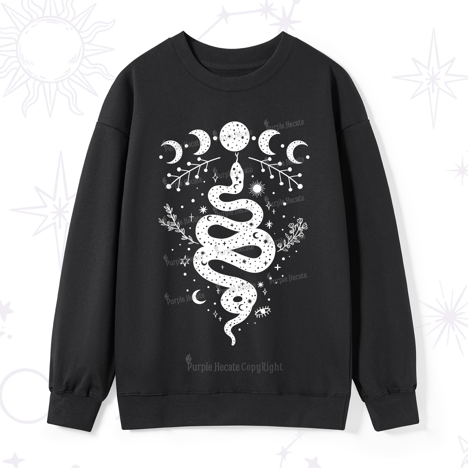 Purplehecate Snake And Moon Phase Comfort Sweatshirt