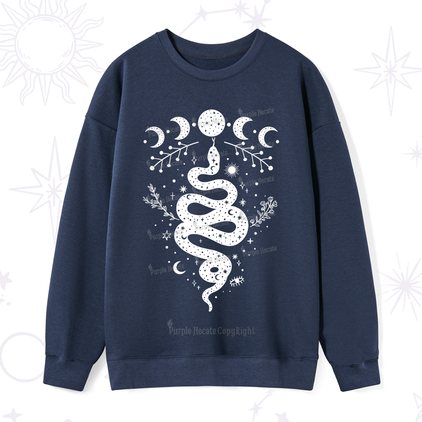 Purplehecate Snake And Moon Phase Comfort Sweatshirt