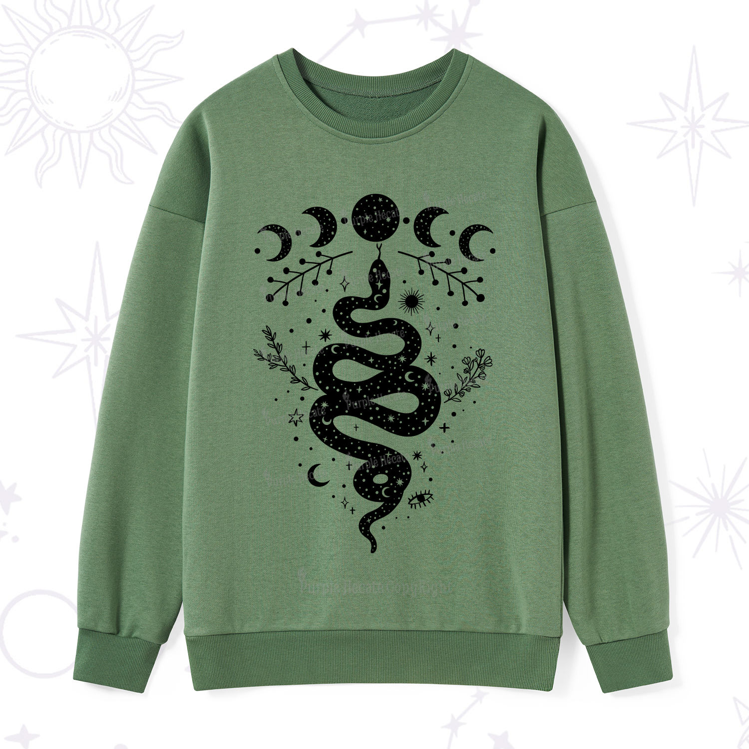Purplehecate Snake And Moon Phase Comfort Sweatshirt