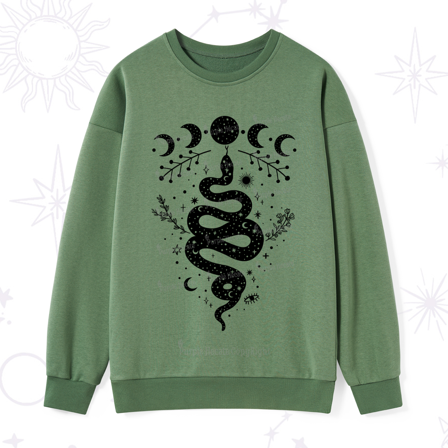 Purplehecate Snake And Moon Phase Comfort Sweatshirt