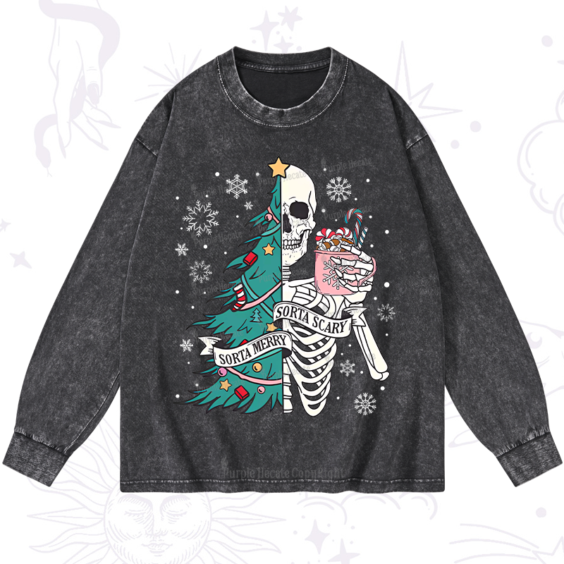 Purplehecate Sorta Merry Sorta Scary Christmas Washed Long Sleeve Shirt