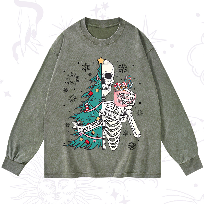 Purplehecate Sorta Merry Sorta Scary Christmas Washed Long Sleeve Shirt