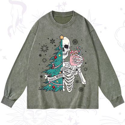 Purplehecate Sorta Merry Sorta Scary Christmas Washed Long Sleeve Shirt