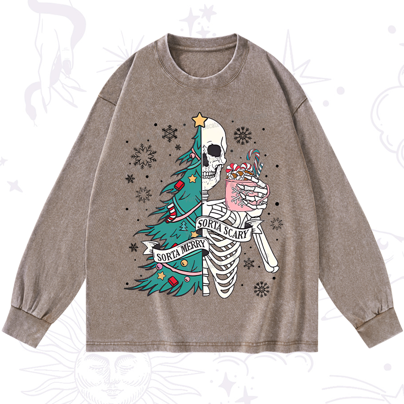 Purplehecate Sorta Merry Sorta Scary Christmas Washed Long Sleeve Shirt