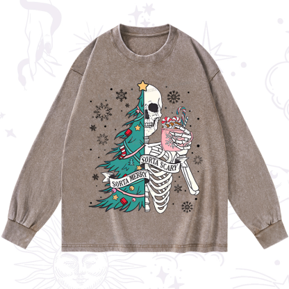 Purplehecate Sorta Merry Sorta Scary Christmas Washed Long Sleeve Shirt