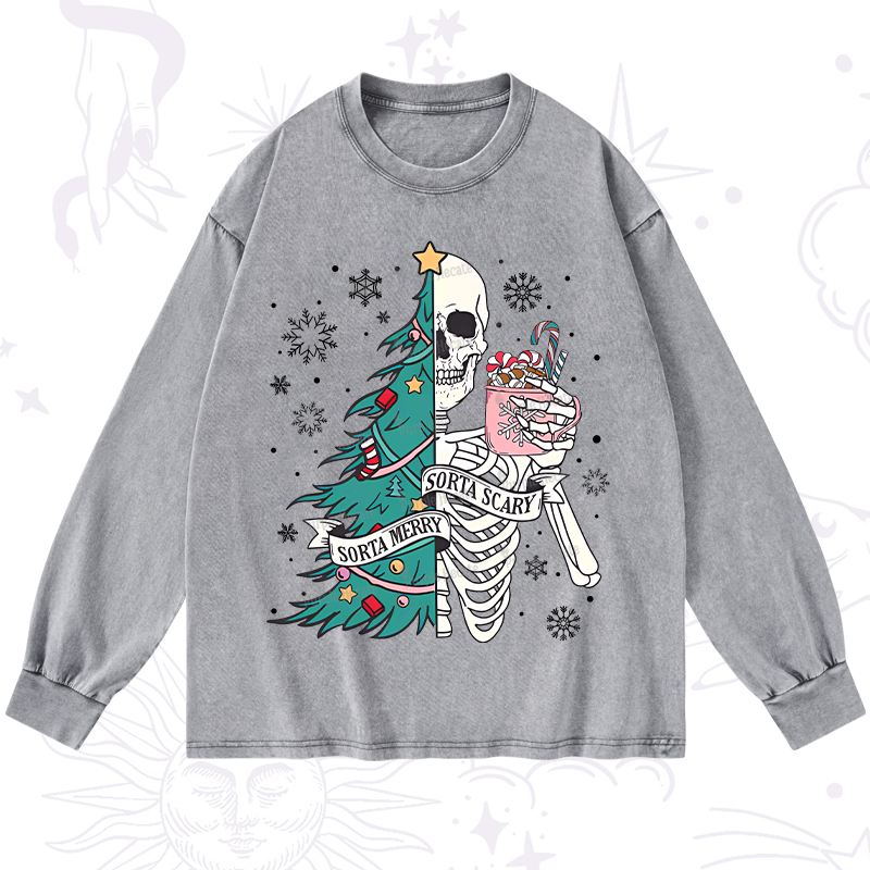 Purplehecate Sorta Merry Sorta Scary Christmas Washed Long Sleeve Shirt