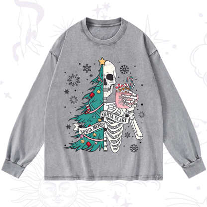 Purplehecate Sorta Merry Sorta Scary Christmas Washed Long Sleeve Shirt