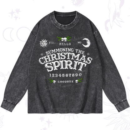 Purplehecate Summon The Christmas Spirit Washed Long Sleeve Shirt