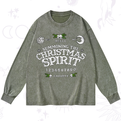 Purplehecate Summon The Christmas Spirit Washed Long Sleeve Shirt