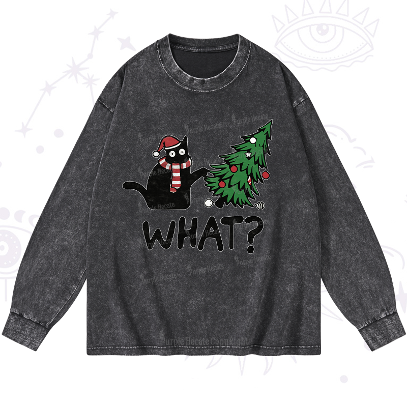 Purplehecate Christmas Black Cat Washed Long Sleeve Shirt
