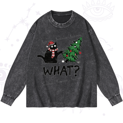 Purplehecate Christmas Black Cat Washed Long Sleeve Shirt