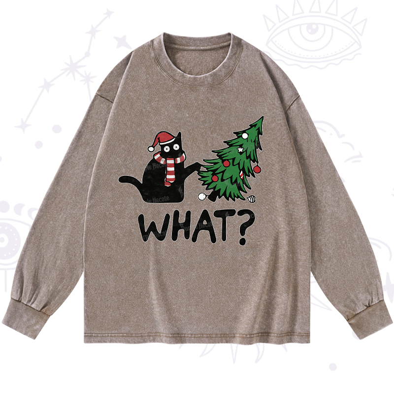 Purplehecate Christmas Black Cat Washed Long Sleeve Shirt