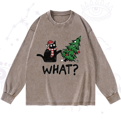 Purplehecate Christmas Black Cat Washed Long Sleeve Shirt