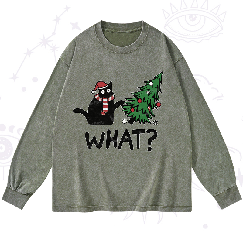 Purplehecate Christmas Black Cat Washed Long Sleeve Shirt