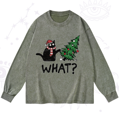 Purplehecate Christmas Black Cat Washed Long Sleeve Shirt
