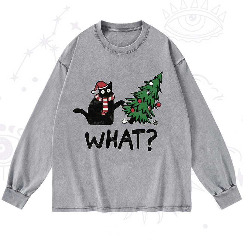 Purplehecate Christmas Black Cat Washed Long Sleeve Shirt