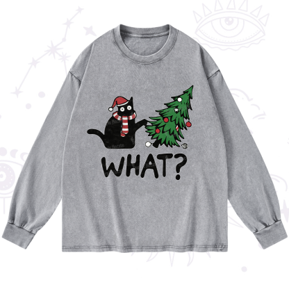 Purplehecate Christmas Black Cat Washed Long Sleeve Shirt
