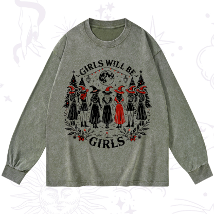 Purplehecate Christmas Girls Will Be Girls Witch Washed Long Sleeve Shirt