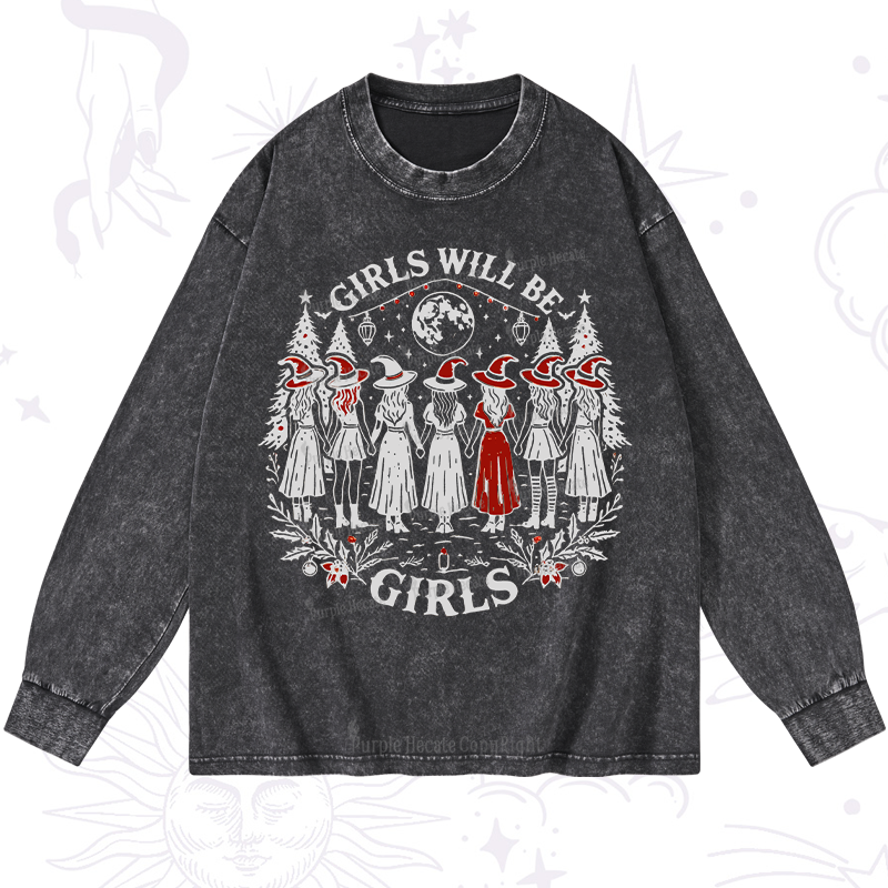 Purplehecate Christmas Girls Will Be Girls Witch Washed Long Sleeve Shirt