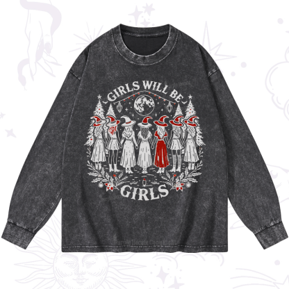 Purplehecate Christmas Girls Will Be Girls Witch Washed Long Sleeve Shirt