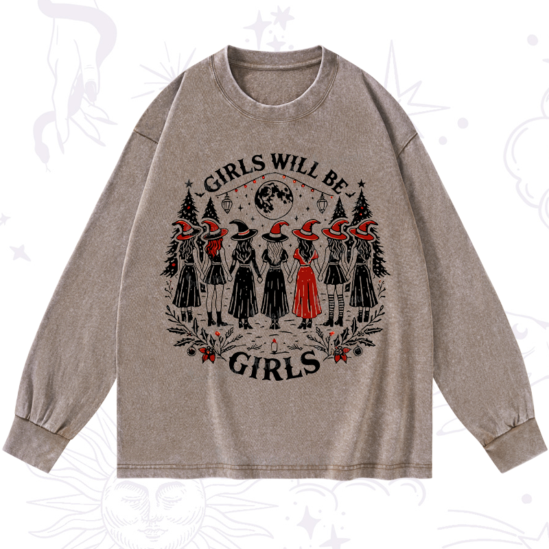 Purplehecate Christmas Girls Will Be Girls Witch Washed Long Sleeve Shirt