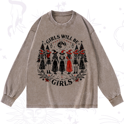 Purplehecate Christmas Girls Will Be Girls Witch Washed Long Sleeve Shirt