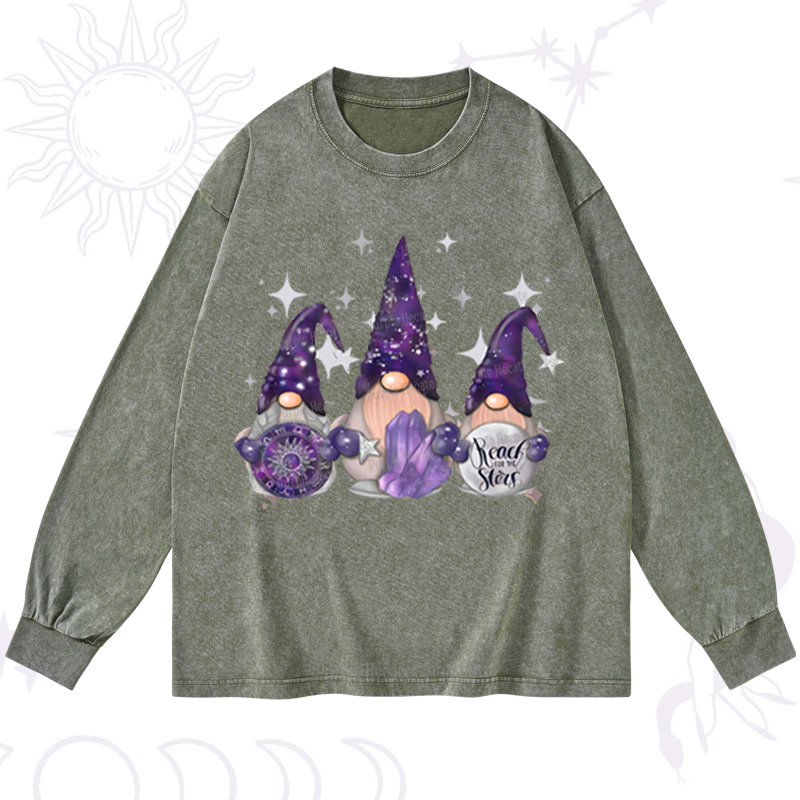 Purplehecate Christmas Cute Gnome Washed Long Sleeve Shirt