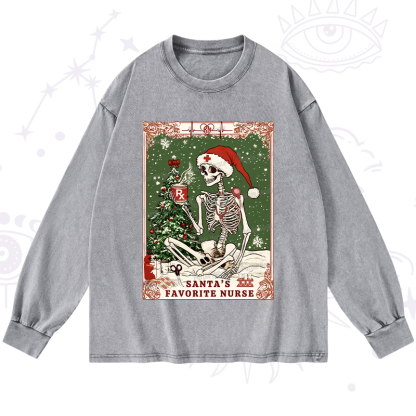 Purplehecate Christmas Santa's Favorite Nurse Tarot Washed Long Sleeve Shirt