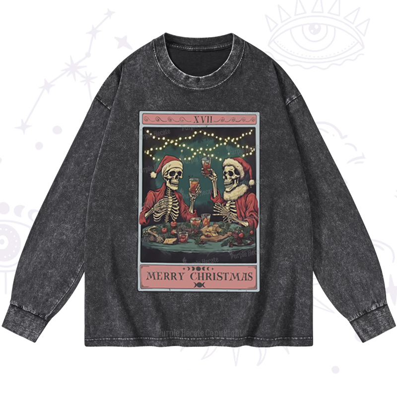 Purplehecate Christmas Dinner Tarot Washed Long Sleeve Shirt