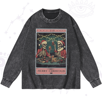 Purplehecate Christmas Dinner Tarot Washed Long Sleeve Shirt