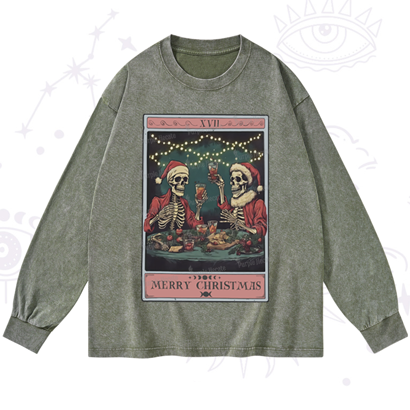 Purplehecate Christmas Dinner Tarot Washed Long Sleeve Shirt