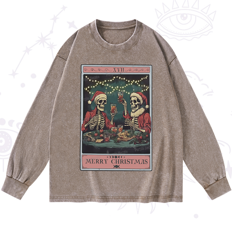 Purplehecate Christmas Dinner Tarot Washed Long Sleeve Shirt
