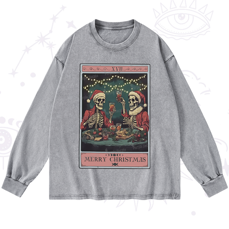 Purplehecate Christmas Dinner Tarot Washed Long Sleeve Shirt