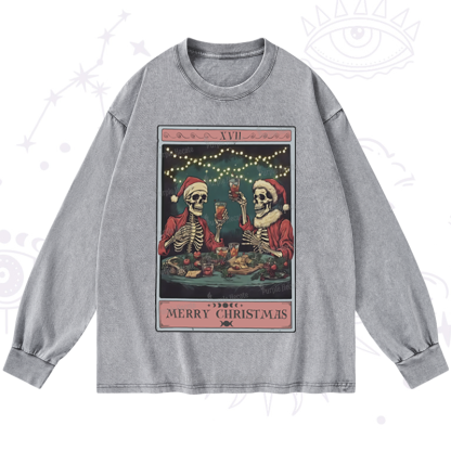 Purplehecate Christmas Dinner Tarot Washed Long Sleeve Shirt