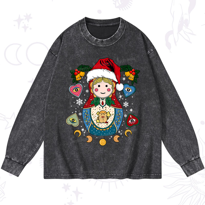 Purplehecate Christmas Nesting Doll Washed Long Sleeve Shirt