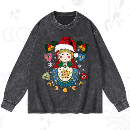 Purplehecate Christmas Nesting Doll Washed Long Sleeve Shirt