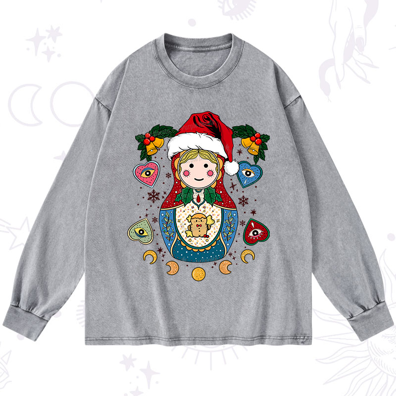 Purplehecate Christmas Nesting Doll Washed Long Sleeve Shirt