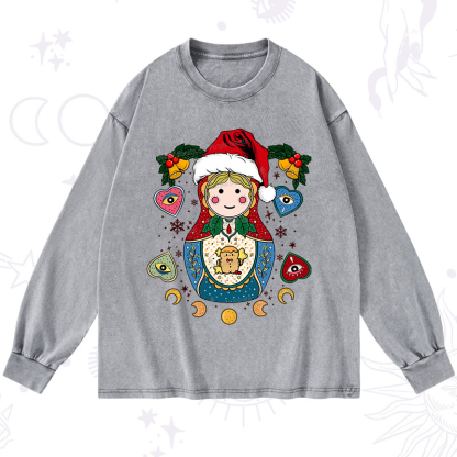 Purplehecate Christmas Nesting Doll Washed Long Sleeve Shirt