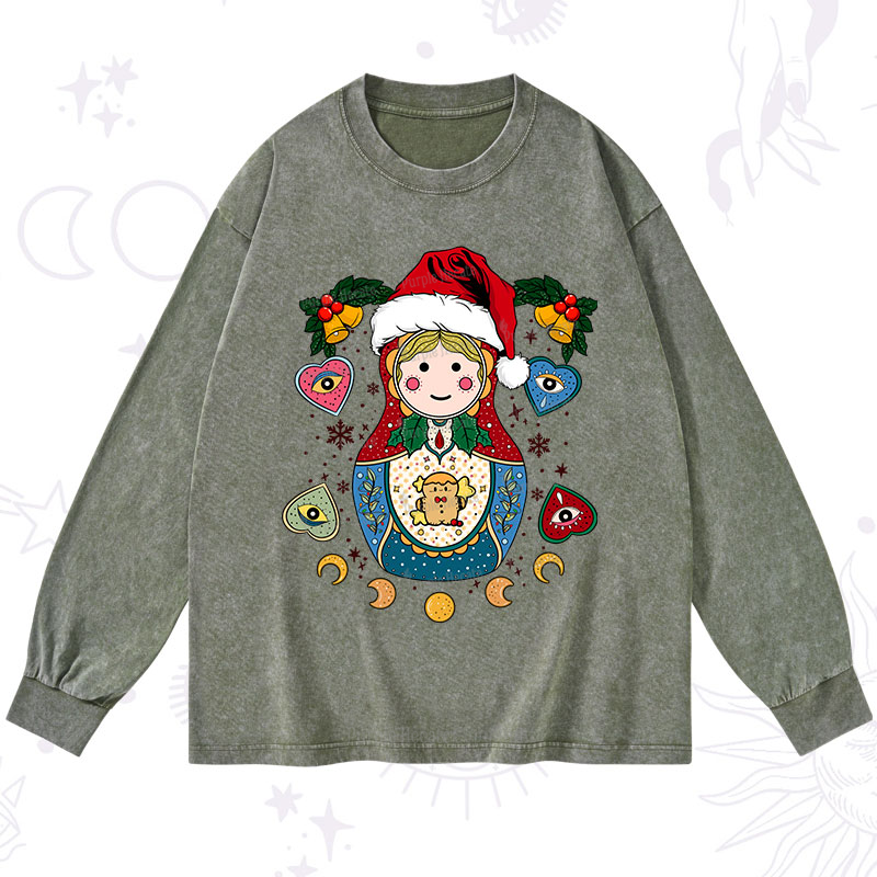 Purplehecate Christmas Nesting Doll Washed Long Sleeve Shirt