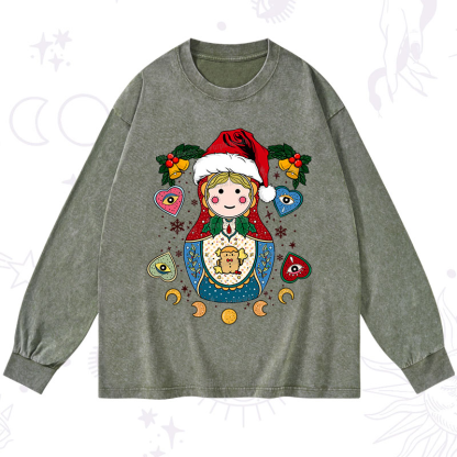Purplehecate Christmas Nesting Doll Washed Long Sleeve Shirt