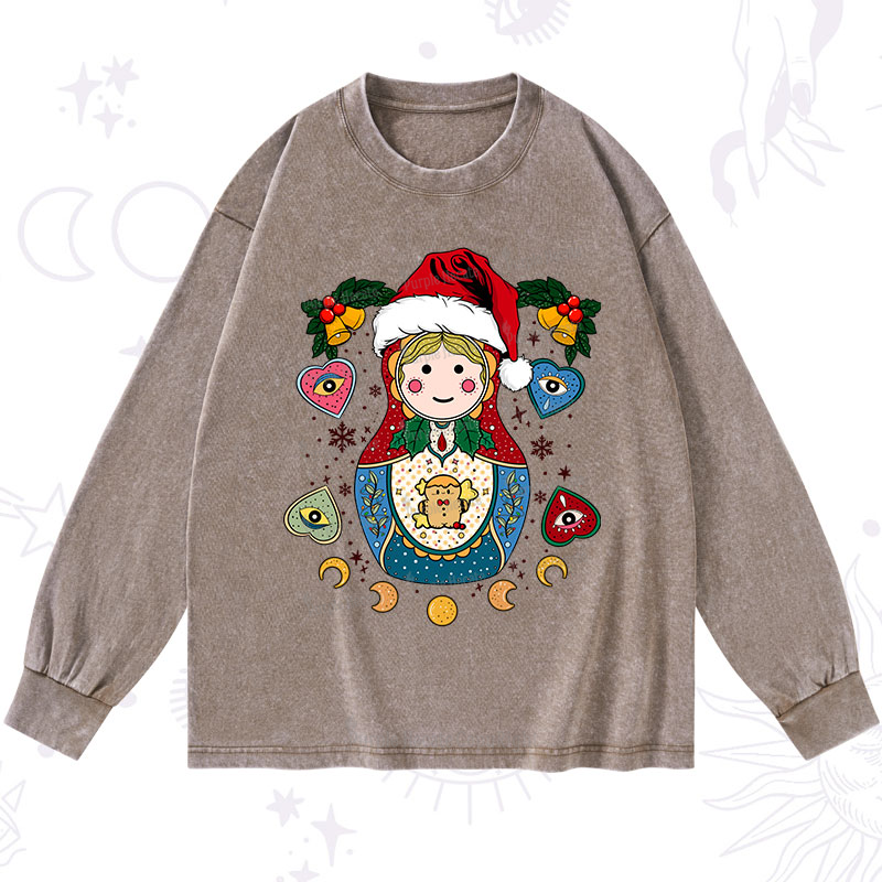 Purplehecate Christmas Nesting Doll Washed Long Sleeve Shirt