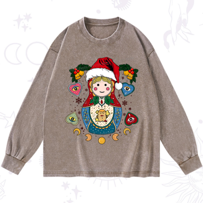 Purplehecate Christmas Nesting Doll Washed Long Sleeve Shirt