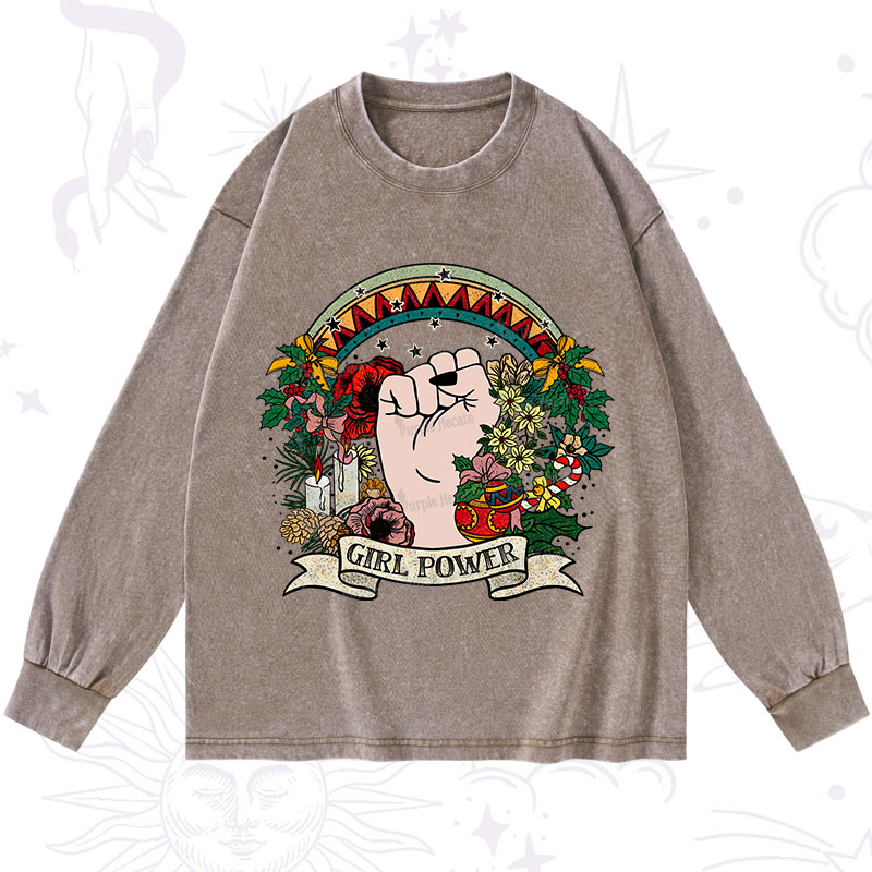 Purplehecate Christmas Girl Power Washed Long Sleeve Shirt